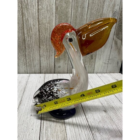 Vtg Hand Blown Art Glass Pelican Bird with Fish Figurine Paper Weight 7" Tall - Picture 7 of 10